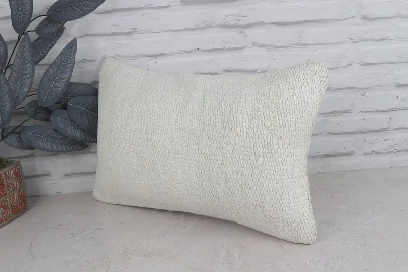 Turkish Kilim Pillow, 12x20 White Pillow Case, Pillow Sham, Aztec Cushion Cover, Boho Pillow, Neutral Throw Cushion Case, Vintage Kilim Throw Pillow - 4