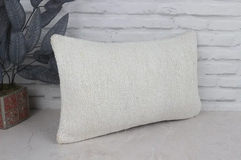Turkish Kilim Pillow, 12x20 White Pillow Case, Pillow Sham, Aztec Cushion Cover, Boho Pillow, Neutral Throw Cushion Case, Vintage Kilim Throw Pillow - 3