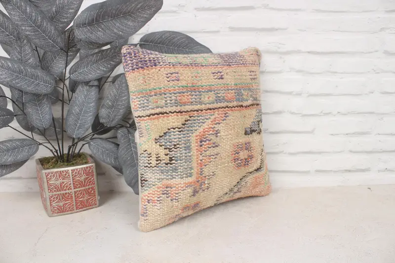 Nomadic Pillow Sham, Interior Designer Pillow, Ethnical Kilim Rug Pillow, Pillow Sham, Pillow for Sofa, 14x14 Blue Pillow Cover - 3