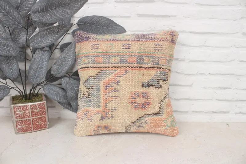 Nomadic Pillow Sham, Interior Designer Pillow, Ethnical Kilim Rug Pillow, Pillow Sham, Pillow for Sofa, 14x14 Blue Pillow Cover - 1