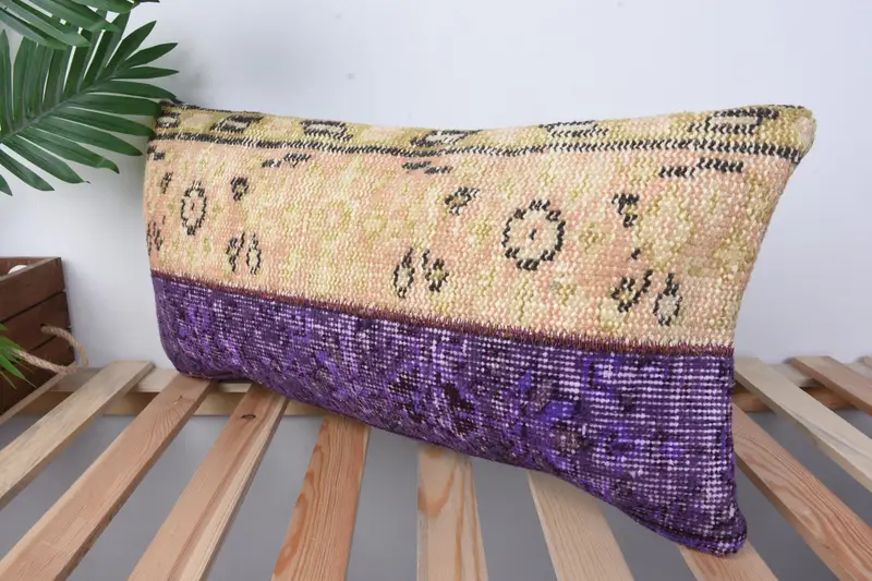 Pillow Sham, Knitted Pillow, One Of A Kind Cushion Cover, 12x24 Purple Pillow Case, Vintage Pillow, Antique Pillows, Gift Pillow, Accent Cushion - 4