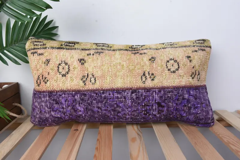 Pillow Sham, Knitted Pillow, One Of A Kind Cushion Cover, 12x24 Purple Pillow Case, Vintage Pillow, Antique Pillows, Gift Pillow, Accent Cushion - 1