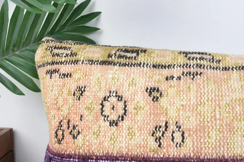 Pillow Sham, Knitted Pillow, One Of A Kind Cushion Cover, 12x24 Purple Pillow Case, Vintage Pillow, Antique Pillows, Gift Pillow, Accent Cushion - 2