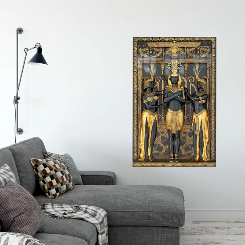 Antik Mısır Anubis Siyah & Altın Baskılı Cam