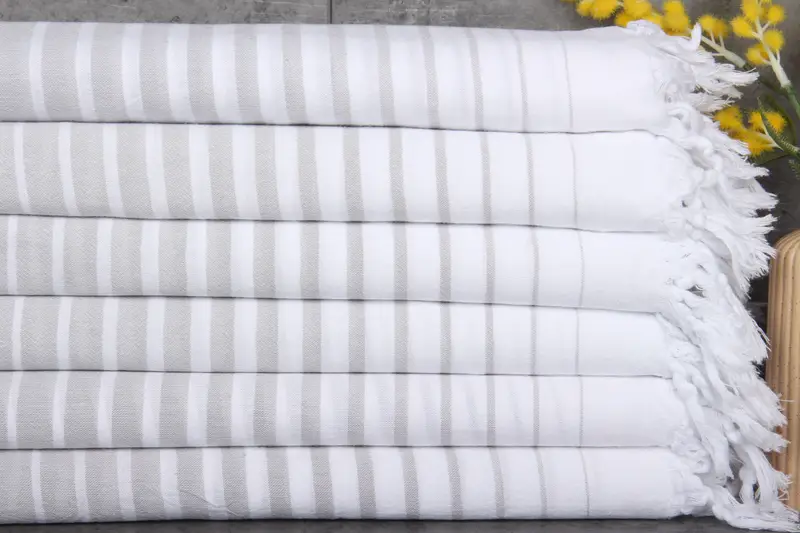 Turkish Beach Towel Personalized Gray Striped, Organic Cotton, 36x67 Inches