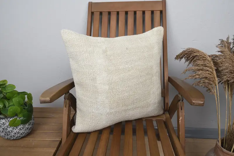 Pillow for Couch, Armchair Cushion, 20x20 Beige Cushion Cover, Cushion Case, Handmade Kilim Cushion, Ethnical Kilim Rug Pillow - 1