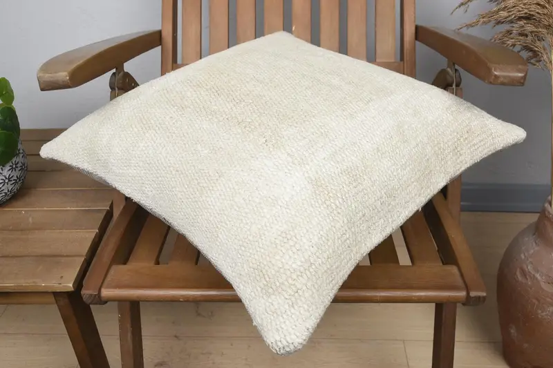Pillow for Couch, Armchair Cushion, 20x20 Beige Cushion Cover, Cushion Case, Handmade Kilim Cushion, Ethnical Kilim Rug Pillow - 4