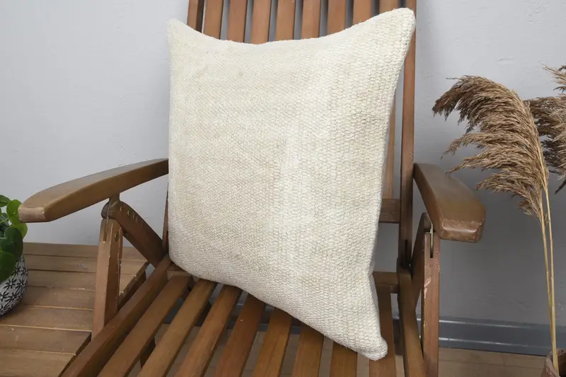 Pillow for Couch, Armchair Cushion, 20x20 Beige Cushion Cover, Cushion Case, Handmade Kilim Cushion, Ethnical Kilim Rug Pillow - 3