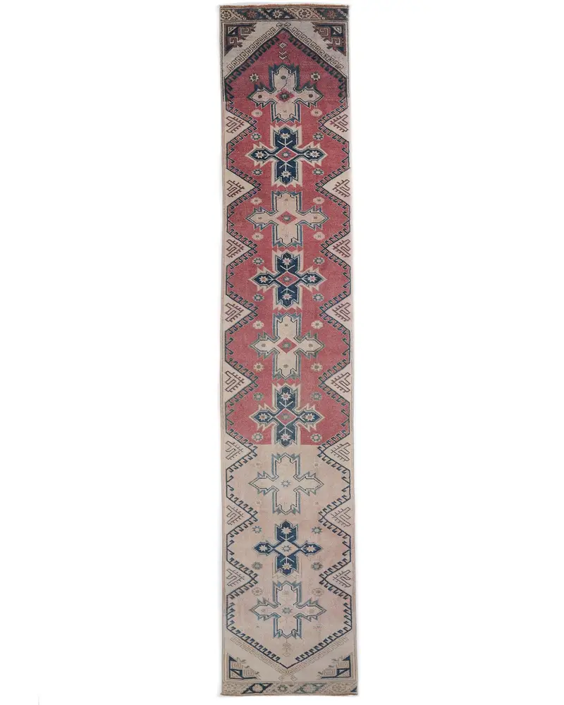 Red Southwestern Rug, 2,3x12,1 ft Blue Accents