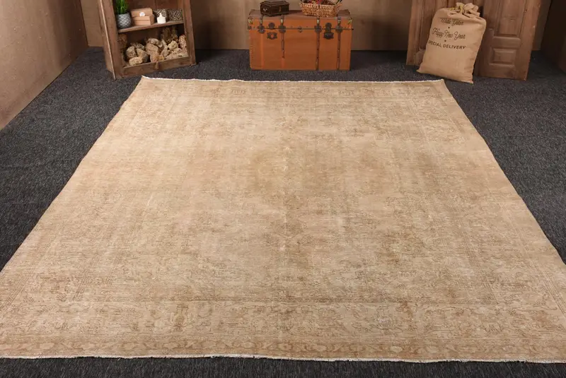 Türk Vintage Halı 9.8x12.8 ft (300x390 cm), Oushak Kahverengi Gri Soyut Halı - 1