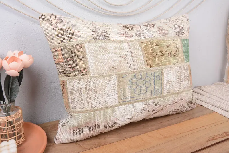 Beige-braunes Patchwork-Wurfkissen, vielseitiges 20x28-Leinenkissen