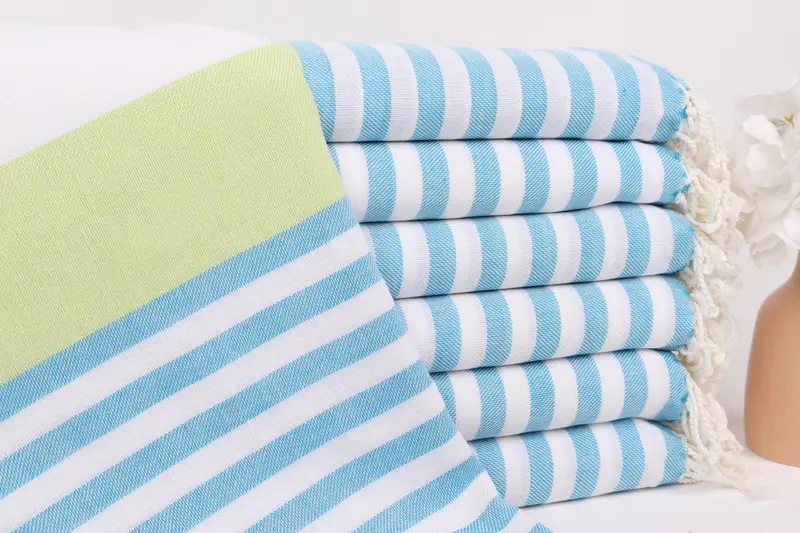 Plaj Havlusu Kişiye Özel Türk Pamuğu Mavi-Fıstık, 40x71 İnç