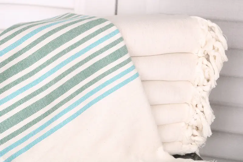 Beach Towel Dark Green-Petrol Blue Stripes, 40x71 Inches