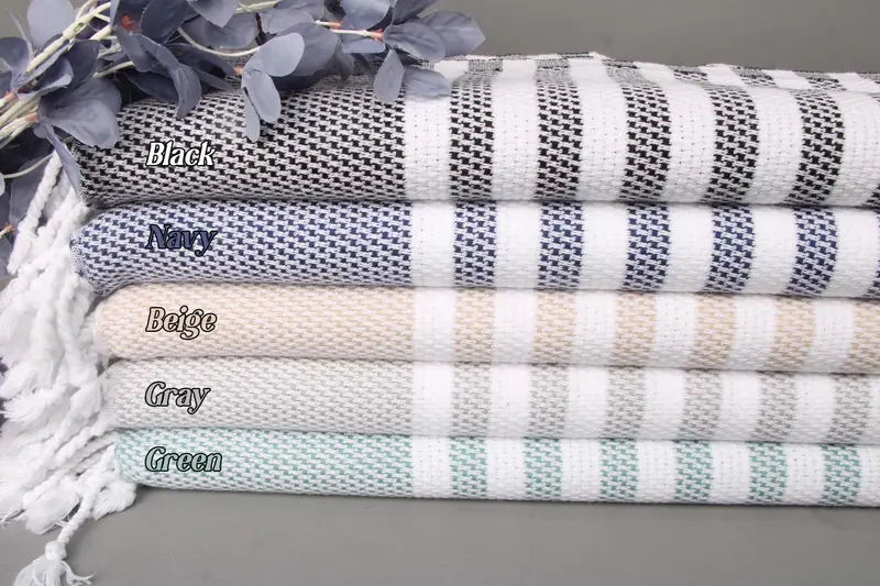 Striped Hand Towel Cotton Monogrammed, 24x44 Inches, Organic/Recycled