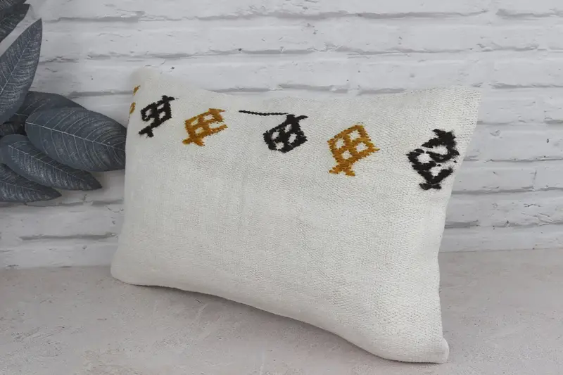 Throw Kilim Pillow, Pillow for Couch, 12x20 White Cushion, Kilim Pillow Cover, Cushion Case, Vintage Throw Pillow Cover - 4