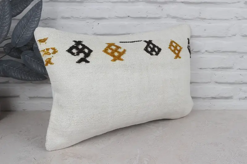 Throw Kilim Pillow, Pillow for Couch, 12x20 White Cushion, Kilim Pillow Cover, Cushion Case, Vintage Throw Pillow Cover - 3