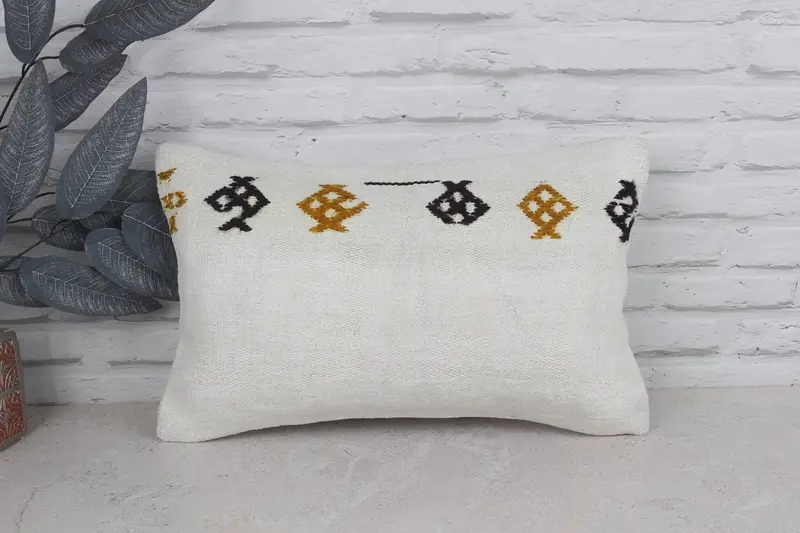 Throw Kilim Pillow, Pillow for Couch, 12x20 White Cushion, Kilim Pillow Cover, Cushion Case, Vintage Throw Pillow Cover - 1