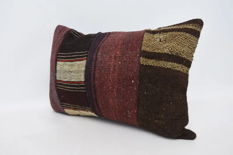 Turkish Bench Pillow Sham, One Of A Kind Pillow Case, Pillow, Home Decor Pillow, Boho Pillow Sham Cover, 16x24 Brown Cushion, Kilim Cushion Sham - 4