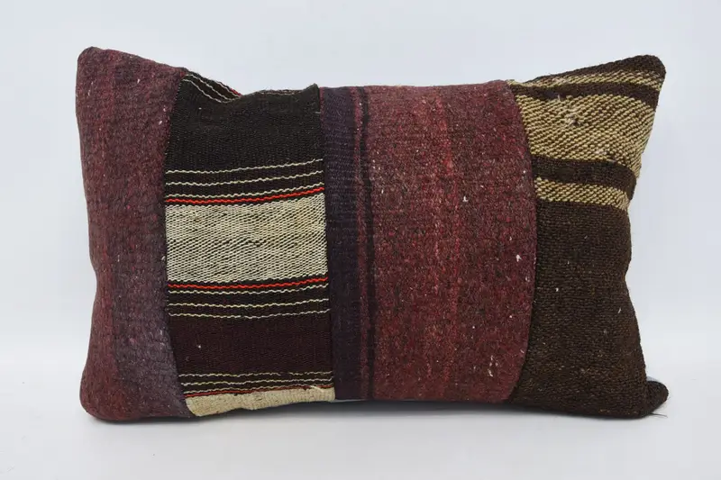 Turkish Bench Pillow Sham, One Of A Kind Pillow Case, Pillow, Home Decor Pillow, Boho Pillow Sham Cover, 16x24 Brown Cushion, Kilim Cushion Sham - 1