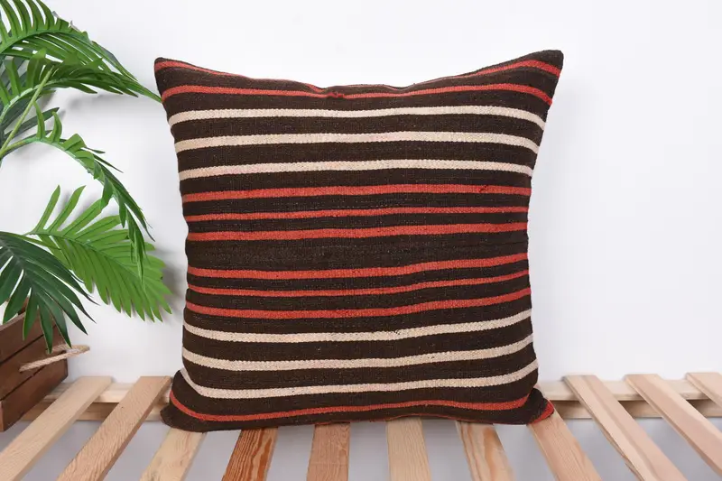 20x20 Brown Cushion, Throw Kilim Pillow, Pillow, Authentic Pillow Sham, Outdoor Patio Cushion, Boho Pillow, Kilim Pillow Cover - 1