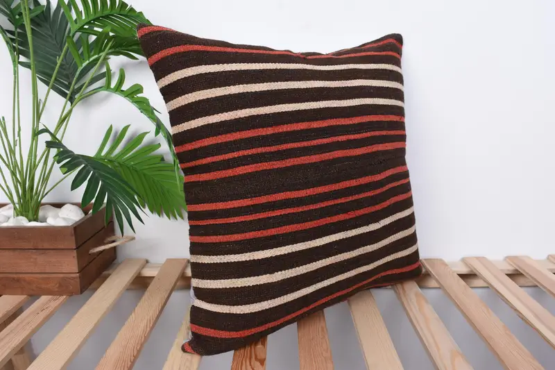 20x20 Brown Cushion, Throw Kilim Pillow, Pillow, Authentic Pillow Sham, Outdoor Patio Cushion, Boho Pillow, Kilim Pillow Cover - 4