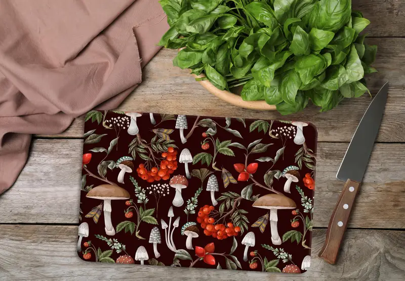 Mantar Desenli Cam Kesme Tahtası, Soyut Tasarım, Mutfağın Temeli