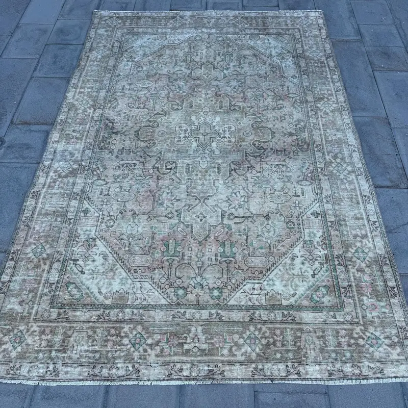 6,4x9,2 ft Teppich, türkischer Vintage-Teppich, grauer Oushak-Wollteppich - 1