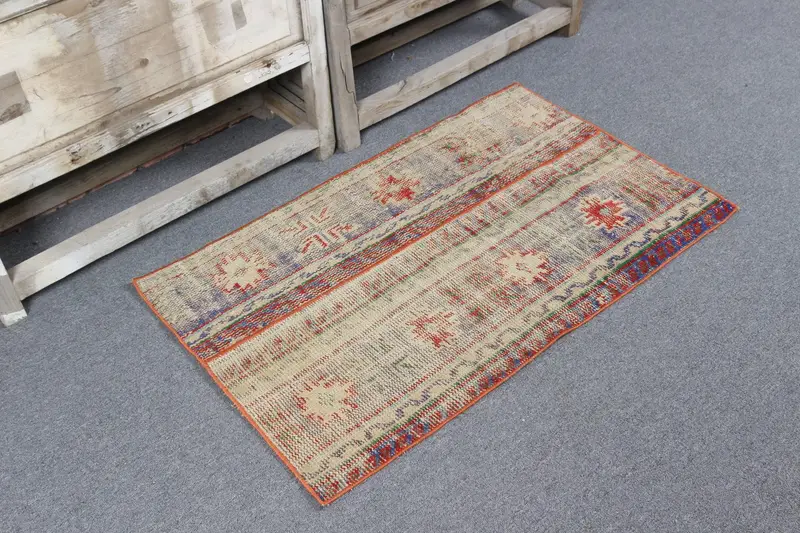 Vintage Türk Küçük Halısı 2.1x3.4 ft (64x105 cm), Mavi Düz Oushak Halı - 1