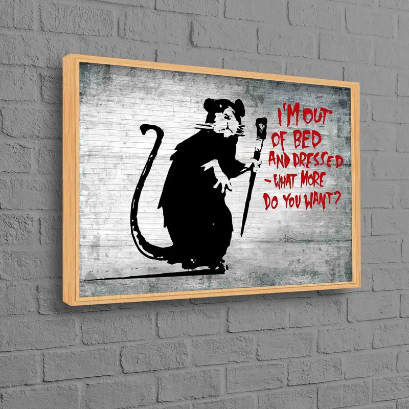 Banksy Mouse Canvas: I'm Out Of Bed, Graffiti Art Print