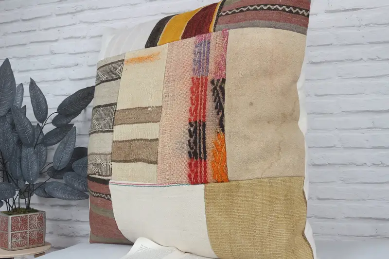 Oriental Pillow, Antique Pillows, Vintage Pillow, Pillow, Outdoor Patio Pillow Case, Boho Pillow, Bright Pillow Cover, 32x32 Beige Cushion - 4