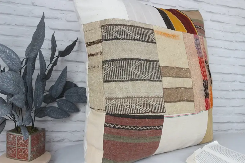 Oriental Pillow, Antique Pillows, Vintage Pillow, Pillow, Outdoor Patio Pillow Case, Boho Pillow, Bright Pillow Cover, 32x32 Beige Cushion - 3