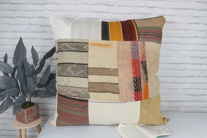 Oriental Pillow, Antique Pillows, Vintage Pillow, Pillow, Outdoor Patio Pillow Case, Boho Pillow, Bright Pillow Cover, 32x32 Beige Cushion - 2