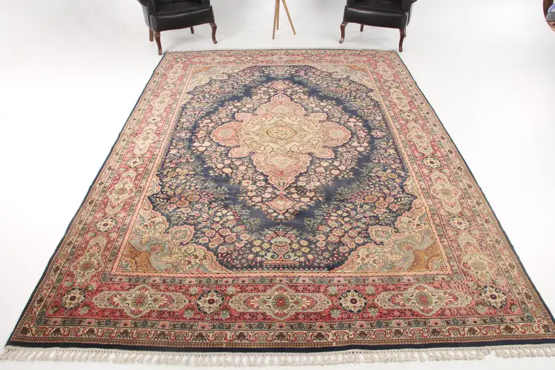 8.4x12.3 ft Rug, Vintage Turkish Oversize Rug, Blue Oushak Wool Rug - 1