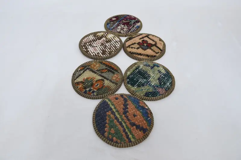 Böhmischer runder Untersetzer in Orange und Bronze, einzigartiger böhmischer Untersetzer