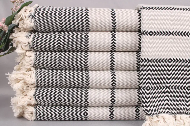 Custom Beach Towel, Turkish Cotton, Black-Light Gray Diamond, 40x79 Inches