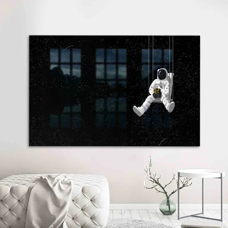 Vidrio de astronauta abstracto: diseño contemporáneo impreso con cielo estrellado