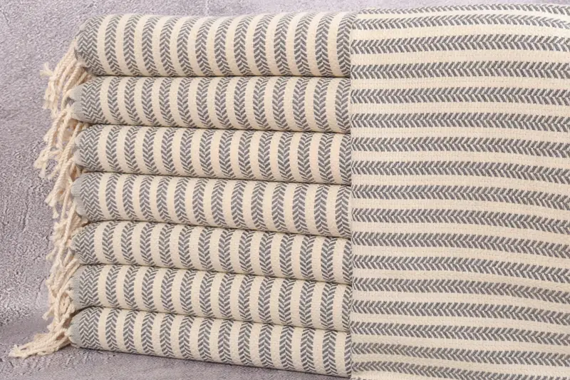 Hand Towel Wedding Gift Turkish Cotton Chevron Dishcloth, Beige, 18x40 Inches