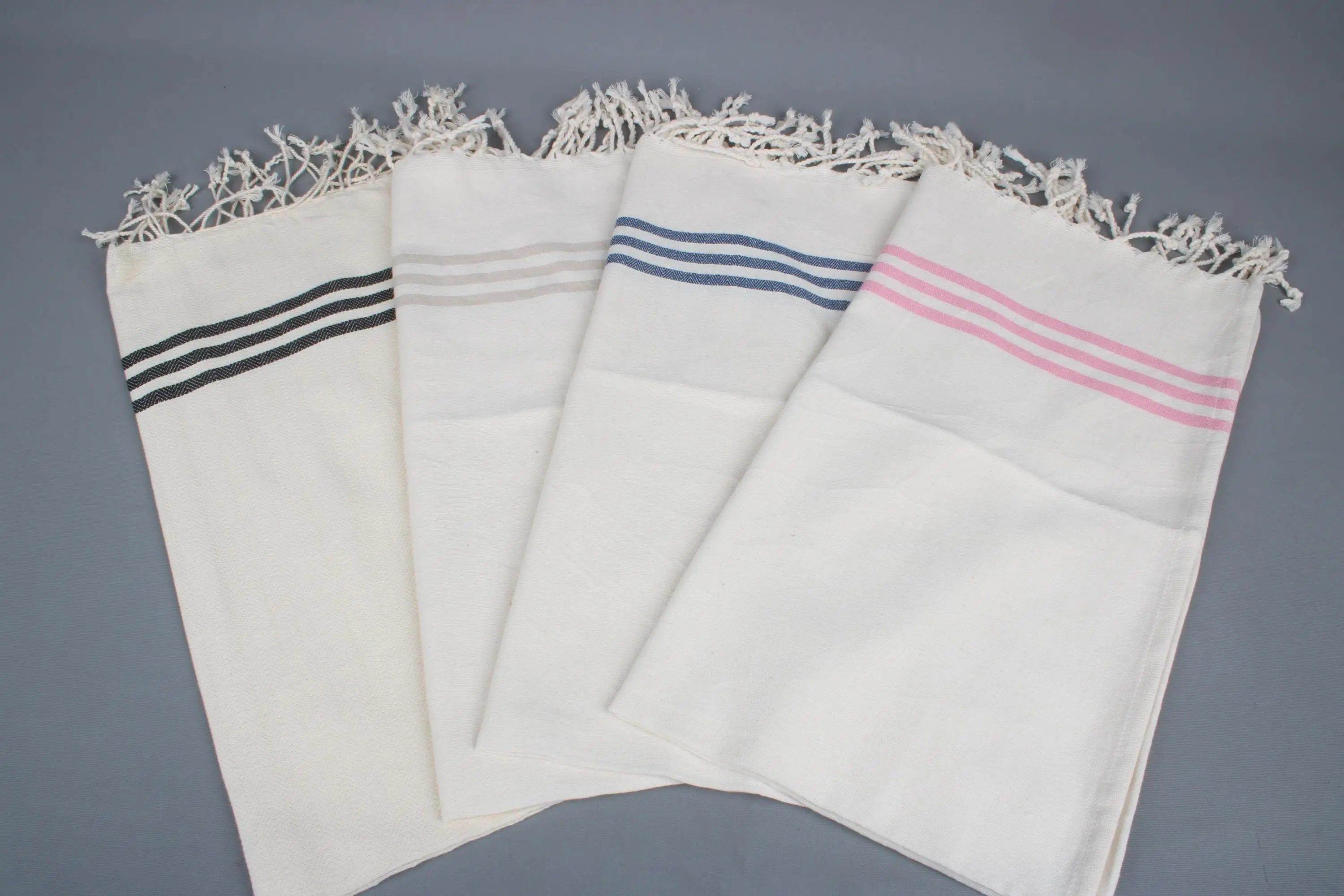Personalized Hand Towel Cotton Striped Beige, 24x40 Inches - 1