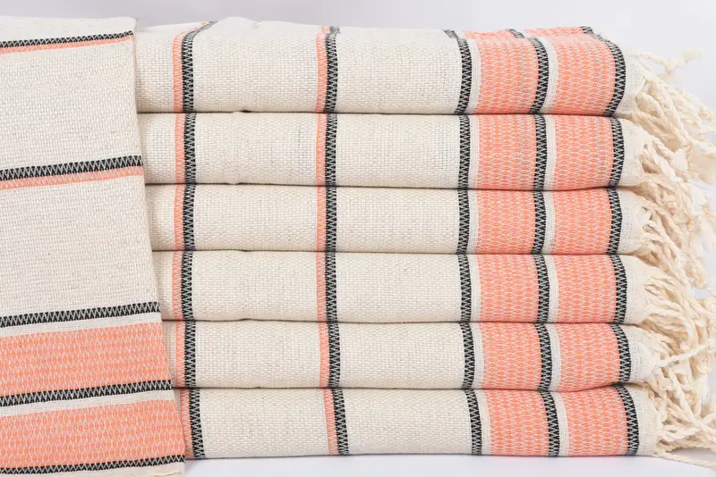 Orange Striped Turkish Tea Towel, Handmade Gift, 40x20 Inches