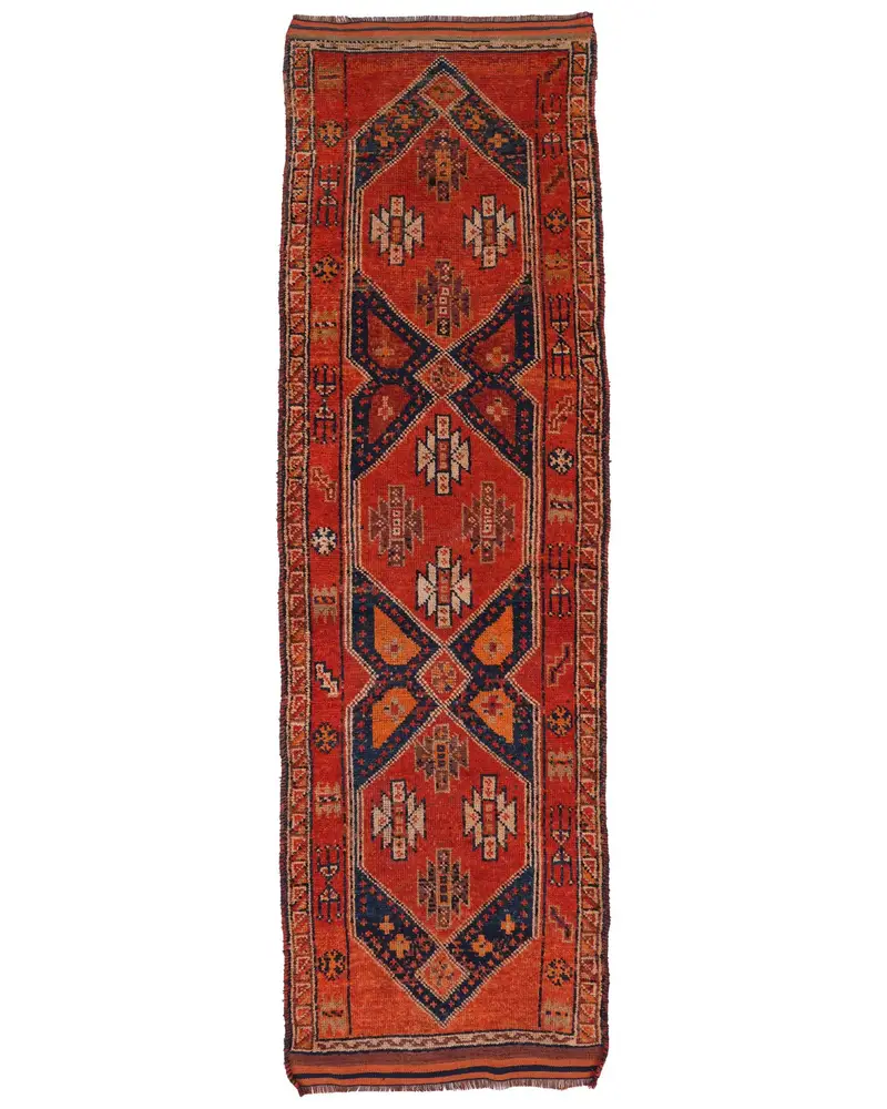 Kırmızı & Mavi Puantiyeli Halı, 3,1x10,2 ft Şık Dekor