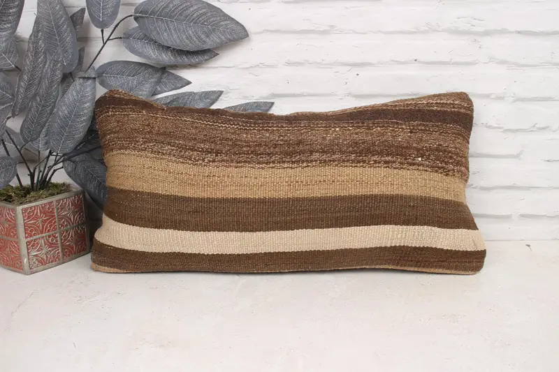Turkish Kilim Pillow, Decorative Cushion Cover, 12x24 Brown Pillow Sham, Vintage Pillow, Couch Pillow Cover, Cushion Case, Pillow for Couch - 1