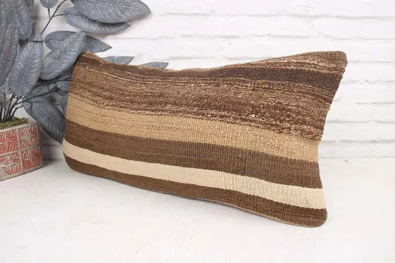 Turkish Kilim Pillow, Decorative Cushion Cover, 12x24 Brown Pillow Sham, Vintage Pillow, Couch Pillow Cover, Cushion Case, Pillow for Couch - 4