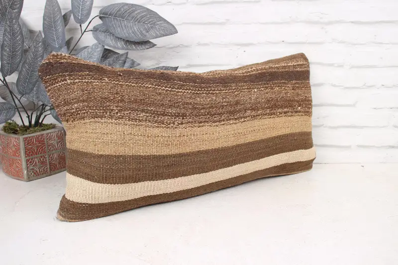 Turkish Kilim Pillow, Decorative Cushion Cover, 12x24 Brown Pillow Sham, Vintage Pillow, Couch Pillow Cover, Cushion Case, Pillow for Couch - 3