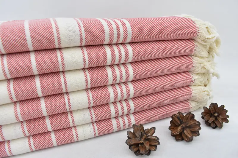 Red Herringbone Towel Personalized Turkish Cotton, 70x40 Inches