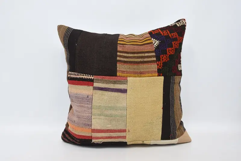 Beige & braunes Blumenkissen, 28x28 handgemachtes Kissen