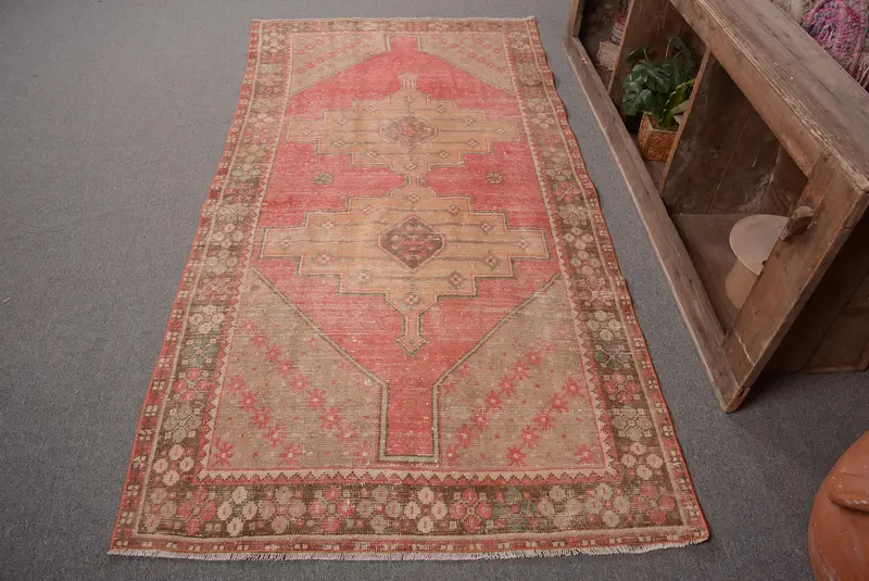 Red Ikat Rug, 3.8x7.6 ft Vibrant Decor