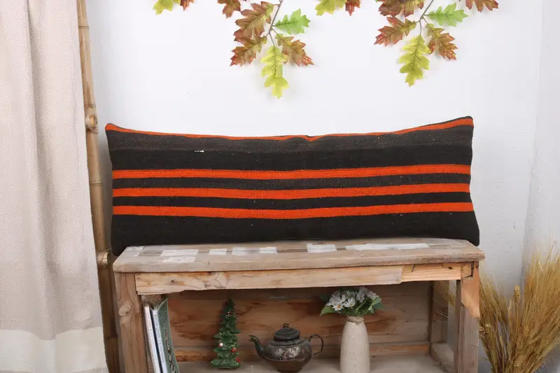 12x36 Orange Pillow Case, Bohemian Cushion Pillow Sham, Cushion, Pillow for Couch, Turkish Pillow, Vintage Kilim Throw Pillow - 1