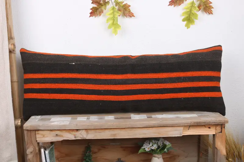 12x36 Orange Pillow Case, Bohemian Cushion Pillow Sham, Cushion, Pillow for Couch, Turkish Pillow, Vintage Kilim Throw Pillow - 2