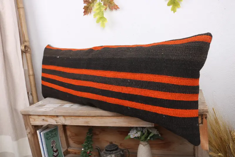 12x36 Orange Pillow Case, Bohemian Cushion Pillow Sham, Cushion, Pillow for Couch, Turkish Pillow, Vintage Kilim Throw Pillow - 4