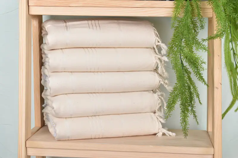 Striped Towel Bright Cream Linen Bachelorette Party Gift, 40x71 Inches